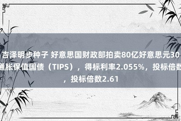 吉泽明步种子 好意思国财政部拍卖80亿好意思元30年期通胀保值国债（TIPS），得标利率2.055%，投标倍数2.61